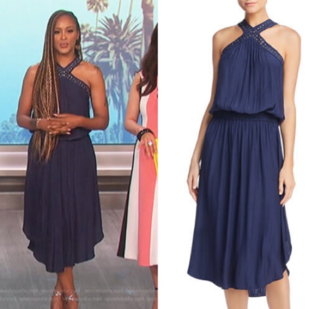 Ramy Brook Studded Autumn Navy Blue midi dress size Xs event formal ASO